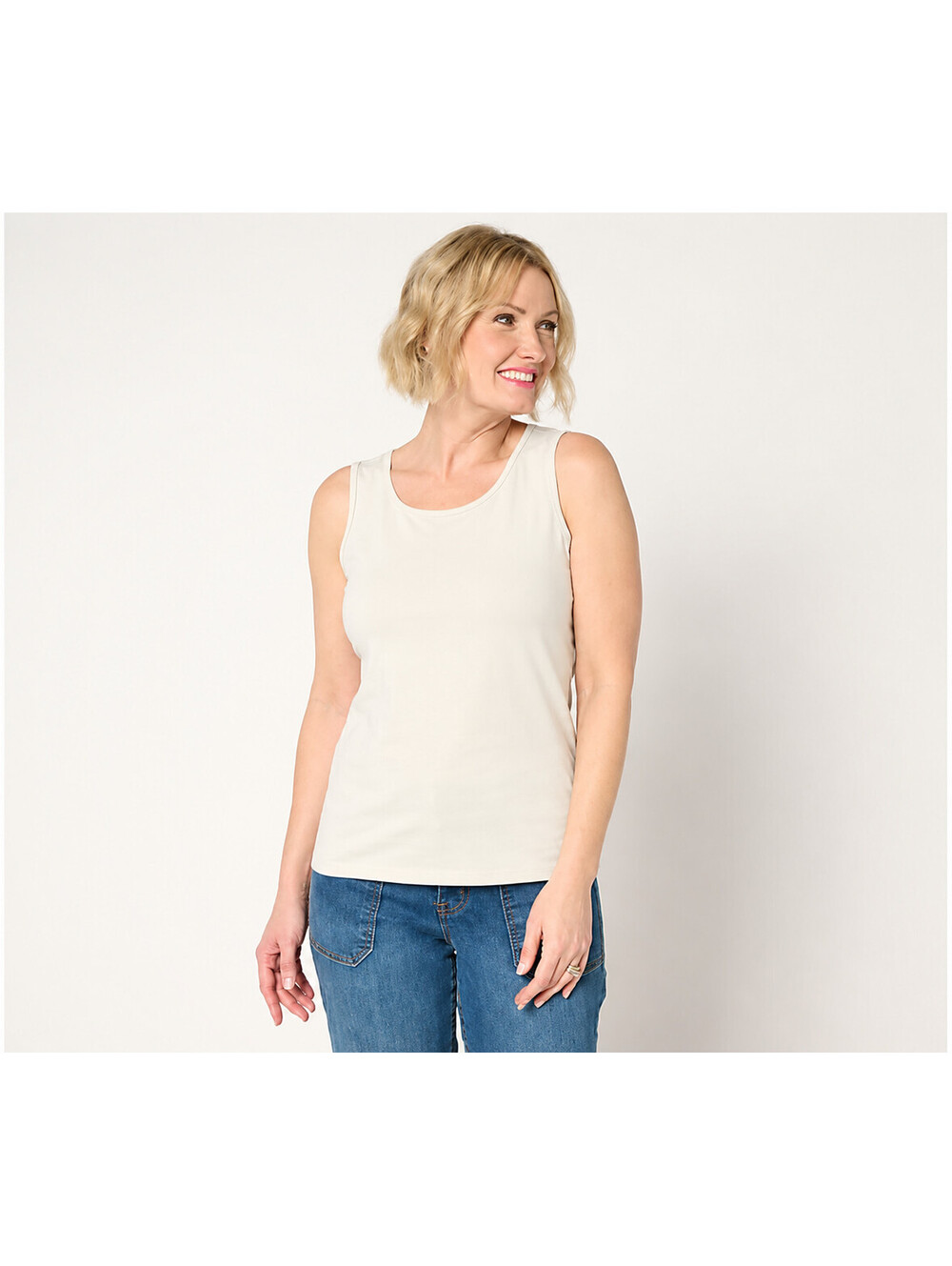 Women with Control Washed Cotton Tank Ivory, Medium